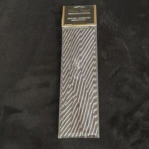 BRUNO CAPELO FASHION 3 PLEAT SATIN HAT BAND. BLACK & WHITE THIN STRIPE.